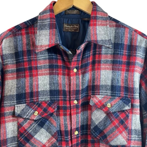 Vintage Christopher Hart Red Blue Plaid Wool Blend Men's LT Large Tall Korea - Picture 3 of 5